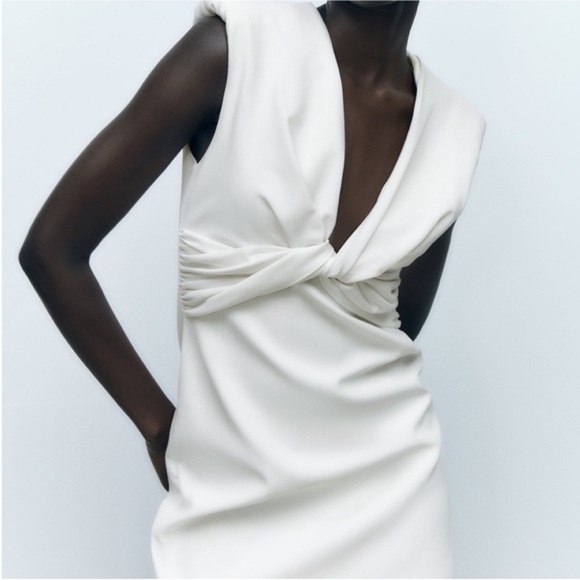 Zara Elegant White Twist-Front Dress - Picture 2 of 4